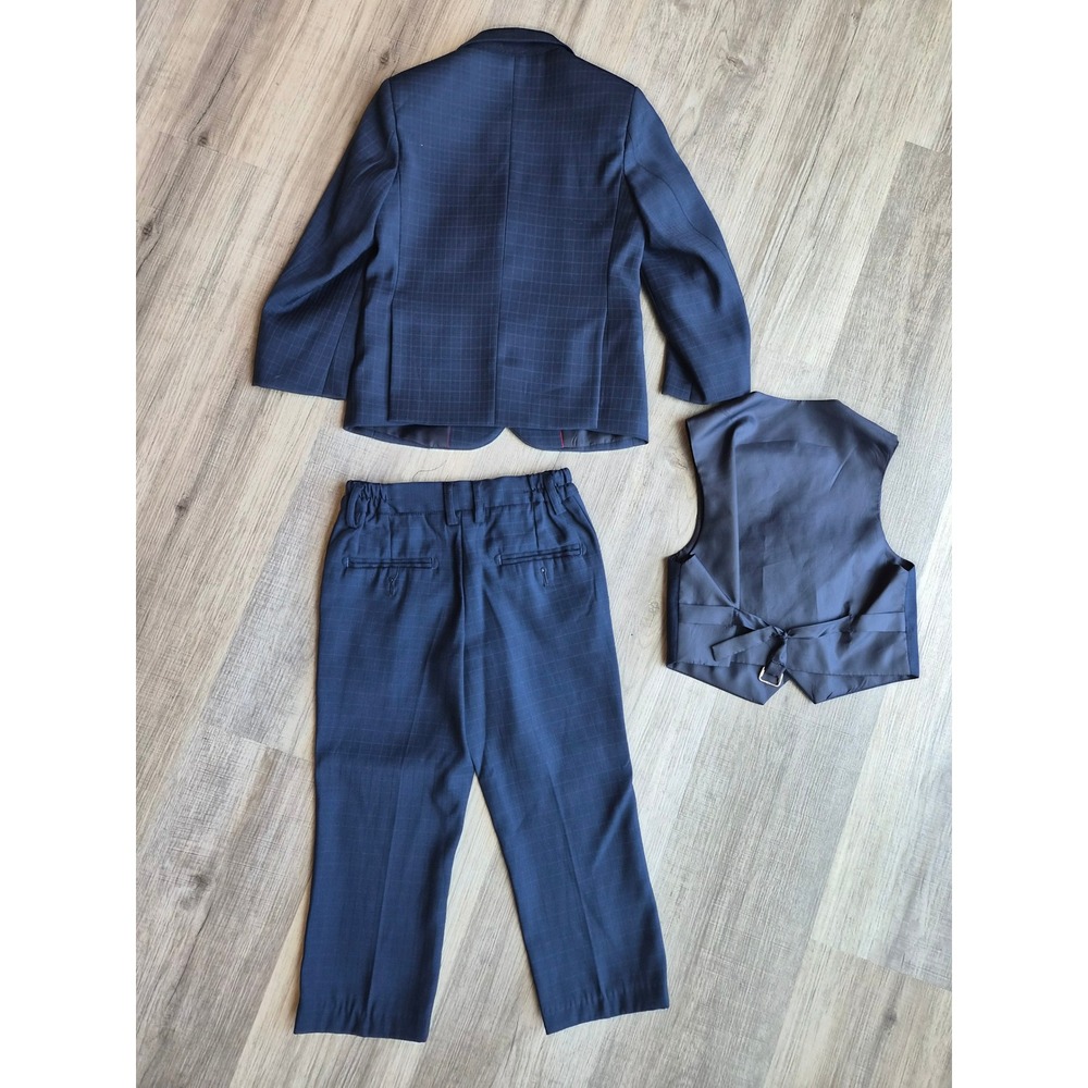Andrew Fezza Boys Navy Blue Windowpane Plaid 3 Piece Suit Set Size 4 - Picture 13 of 13